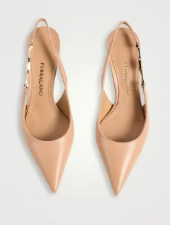 F-Buckle Leather Slingback Pumps