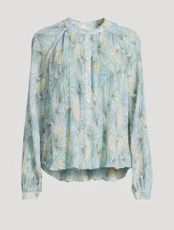 Fennel Pleated Blouse In Shell Print