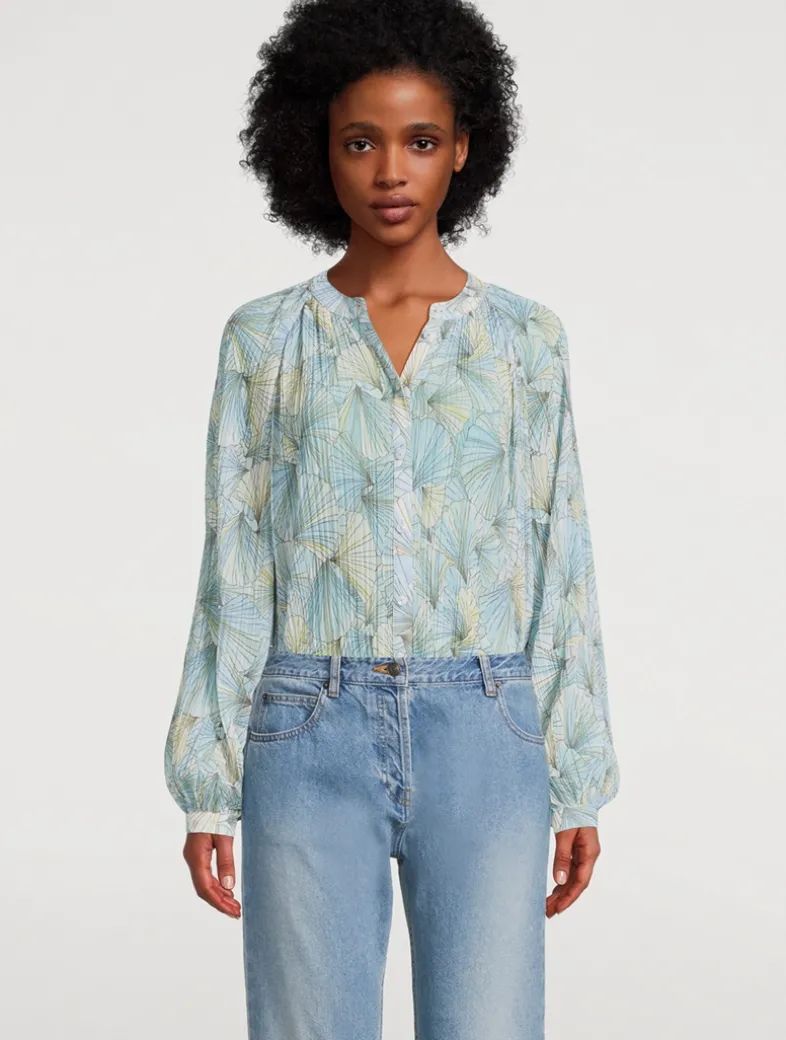 Fennel Pleated Blouse In Shell Print