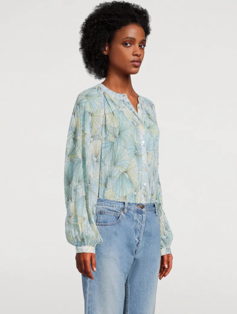 Fennel Pleated Blouse In Shell Print