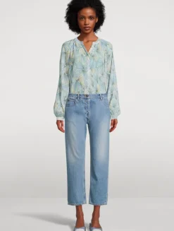 Fennel Pleated Blouse In Shell Print