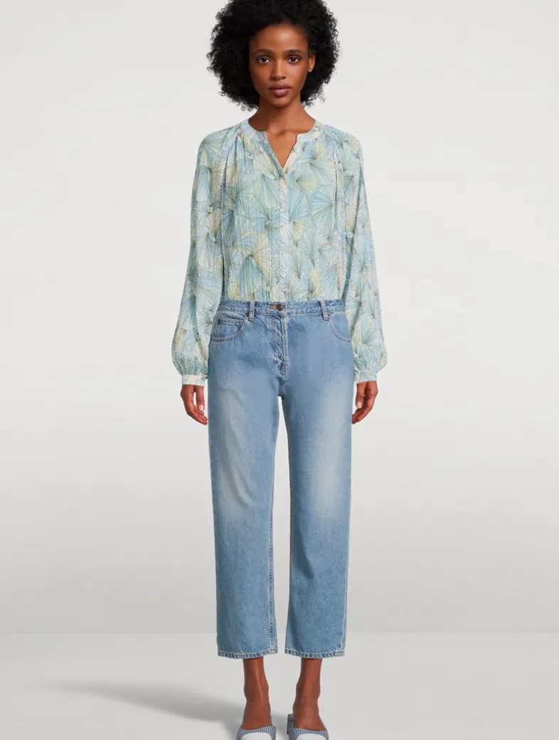 Fennel Pleated Blouse In Shell Print