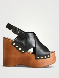 Fiddlesy Leather Platform Wedge Clogs