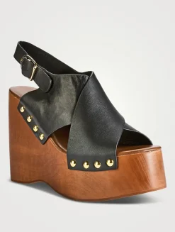 Fiddlesy Leather Platform Wedge Clogs