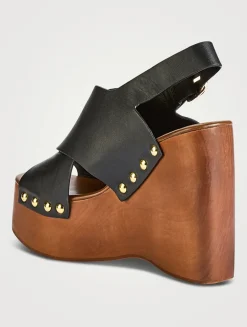 Fiddlesy Leather Platform Wedge Clogs