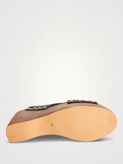 Fiddlesy Leather Platform Wedge Clogs