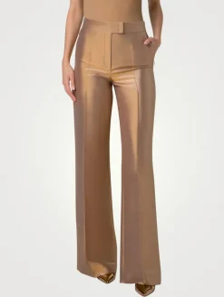 Fior Metallic Satin Wide-Leg Pants