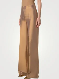 Fior Metallic Satin Wide-Leg Pants