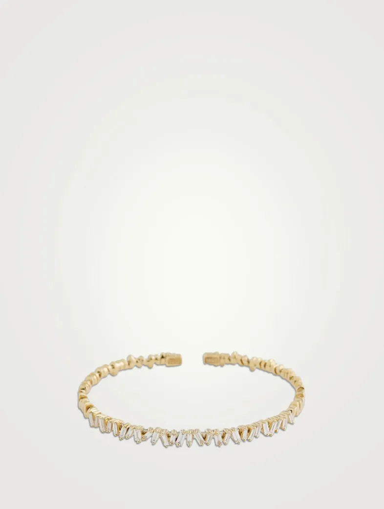 Fireworks 18K Gold Flexible Bangle Cuff Bracelet With Diamonds