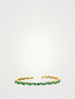 Fireworks 18K Gold Frenzy Bangle Cuff Bracelet With Emerald And Diamonds