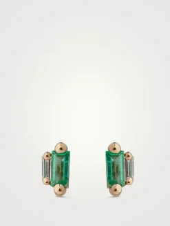 Fireworks 18K Gold Stud Earrings With Emeralds And Diamonds