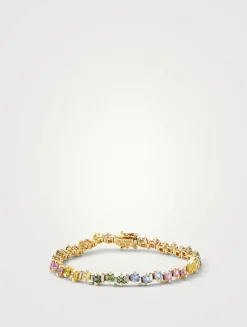 Fireworks 18K Gold Tennis Bracelet With Pastel Sapphires And Diamonds