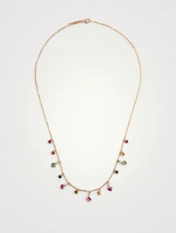 Fireworks 18K Rose Gold Cascade Necklace With Rainbow Sapphires And Diamonds