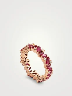 Fireworks 18K Rose Gold Eternity Band With Ruby And Diamonds