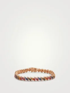 Fireworks 18K Rose Gold Tennis Bracelet Rainbow Sapphires And White Diamonds