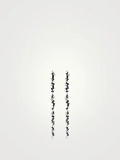 Fireworks 18K White Gold Flexible Dangle Earrings With Diamonds And Blue Sapphire