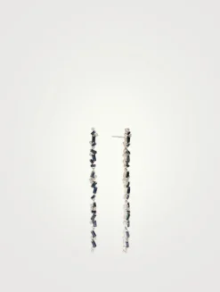 Fireworks 18K White Gold Flexible Dangle Earrings With Diamonds And Blue Sapphire