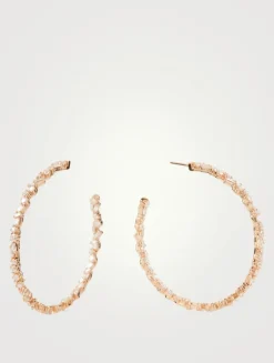 Fireworks 18K White Gold Hoop Earrings With Diamonds