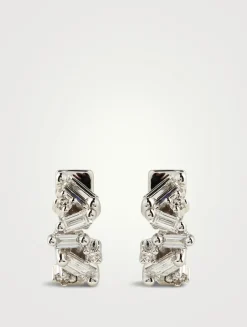 Fireworks 18K White Gold Huggie Hoop Earrings With Diamonds