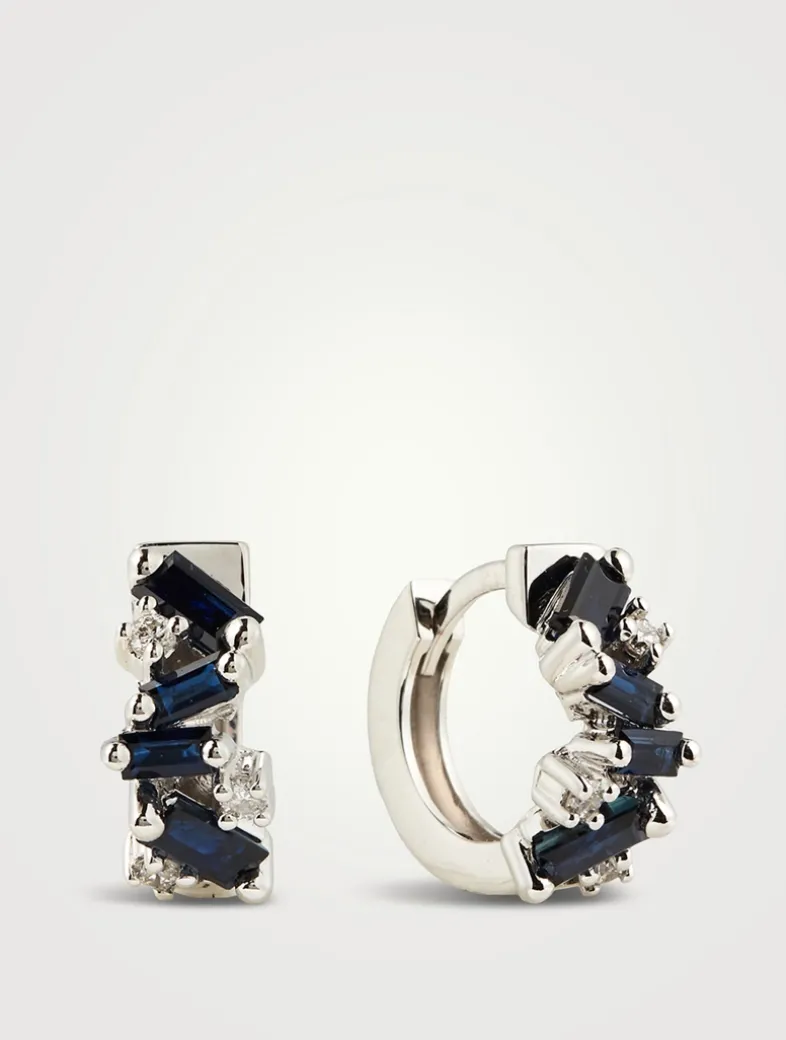 Fireworks 18K White Gold Huggie Hoop Earrings