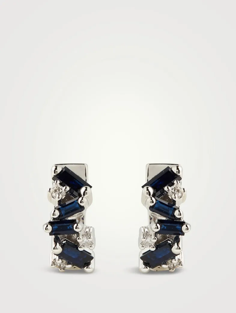 Fireworks 18K White Gold Huggie Hoop Earrings