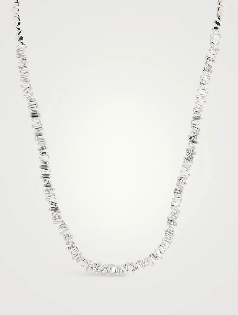 Fireworks 18K White Gold Tennis Necklace With Diamonds