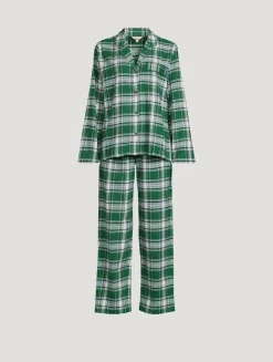 Flannel Long Pajama Set In Plaid Print