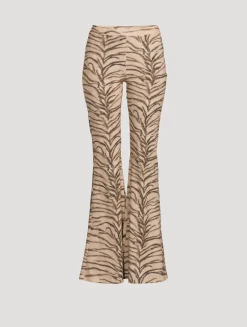 Flared Jersey Trousers In Tiger Stripe Print
