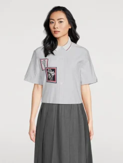 Floral-Embroidered Poplin Shirt In Stripe Print