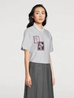 Floral-Embroidered Poplin Shirt In Stripe Print