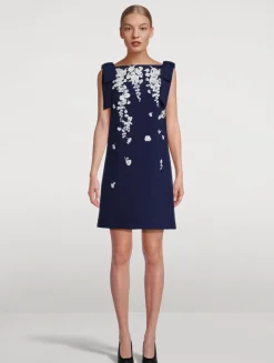 Floral-Embroidered Shift Dress