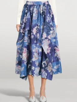 Gathered Midi Skirt In Floral Print