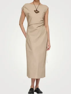 Gathered Poplin Midi Dress