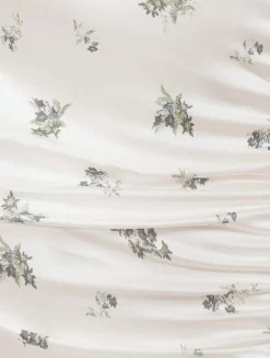 Gathered Satin Maxi Dress In Floral Print