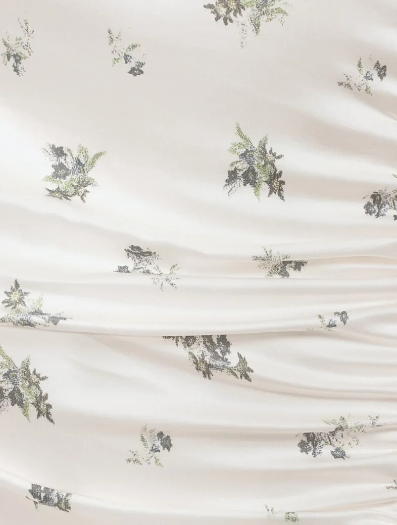 Gathered Satin Maxi Dress In Floral Print