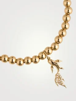 Gold Beaded Bracelet With 14K Gold Diamond Koi Fish Charm