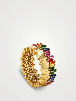 Golden Age 18K Gold Midi Stacker Rainbow Sapphire Eternity Band