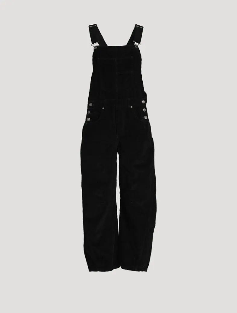 Good Luck Barrel-Leg Corduroy Overalls