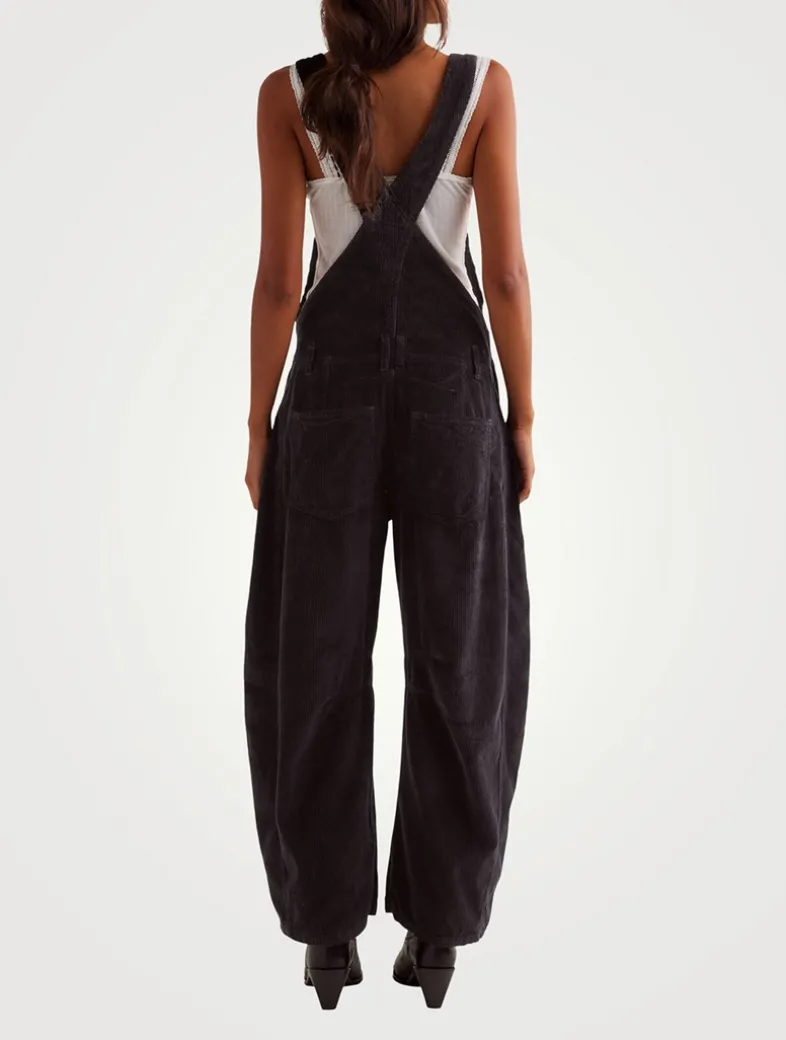 Good Luck Barrel-Leg Corduroy Overalls