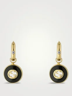 Gucci Interlocking 18K Gold Diamond Hoop Earrings With Onyx