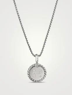 H Initial Charm In Sterling Silver With Pavé Diamonds