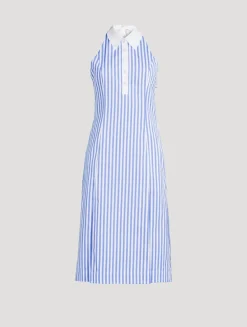 Halter Shirt Dress In Awning Stripe Print