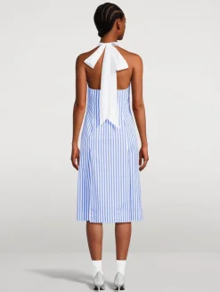 Halter Shirt Dress In Awning Stripe Print