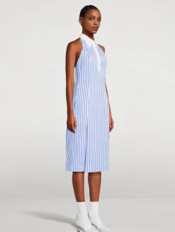 Halter Shirt Dress In Awning Stripe Print