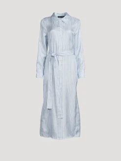 Hannah Belted Silk Shirt Dress In Stripe Print