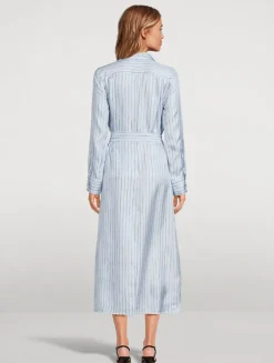 Hannah Belted Silk Shirt Dress In Stripe Print