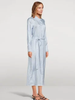 Hannah Belted Silk Shirt Dress In Stripe Print