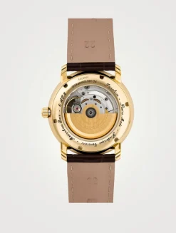Heart Beat Moonphase-Date Gold-Tone Stainless Steel Leather Strap Watch