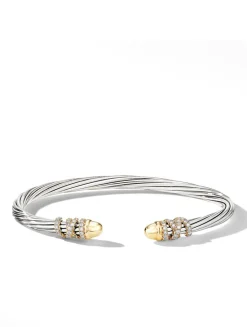 Helena Bracelet In Sterling Silver With 18k Yellow Gold Domes And Pavé Diamonds