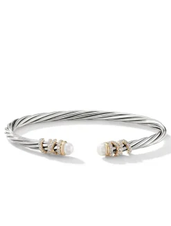 Helena Bracelet In Sterling Silver With Pearls, 18k Yellow Gold And Pavé Diamonds
